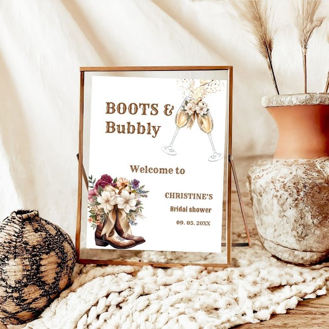 Boots & Bubbly Boho western Bridal Shower Welcome  Poster (Creator Uploaded)
