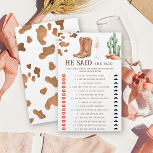 Boots & Bubbly Bridal shower He said she said game