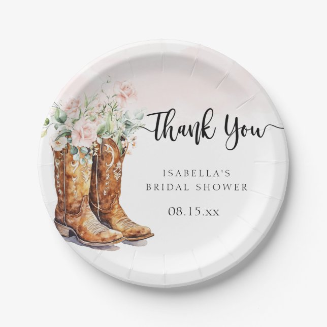 Boots & Bubbly Bridal Shower  Paper Plate (Front)