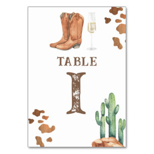 boots & bubbly bridal shower, wedding table number