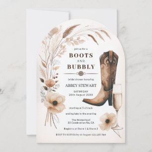 Boots Bubbly Bridal Shower Western Country Arch Invitation