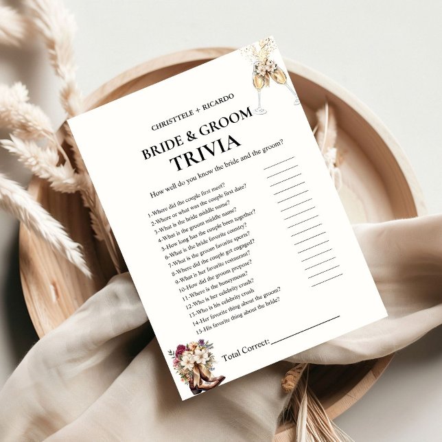 Boots & Bubbly bride & Groom Trivia Game Card (Creator Uploaded)