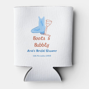 Boots & bubbly champagne bottle bridal shower blue can cooler