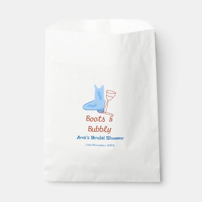 Boots & bubbly champagne bottle bridal shower blue favour bag (Front)
