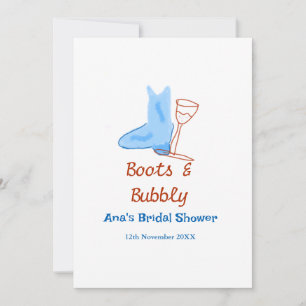 Boots & bubbly champagne bottle bridal shower blue invitation