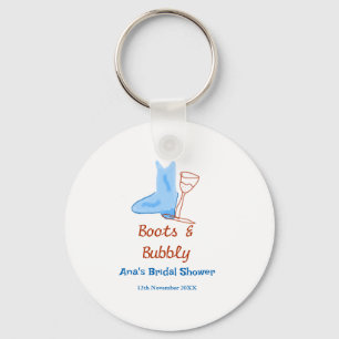 Boots & bubbly champagne bottle bridal shower blue key ring