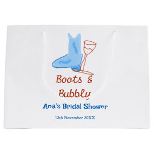 Boots & bubbly champagne bottle bridal shower blue large gift bag