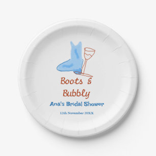 Boots & bubbly champagne bottle bridal shower blue paper plate