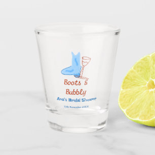 Boots & bubbly champagne bottle bridal shower blue shot glass