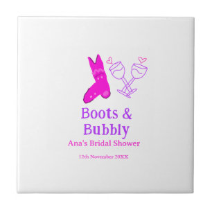 Boots & bubbly champagne bottle bridal shower pink ceramic tile