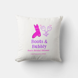 Boots & bubbly champagne bottle bridal shower pink cushion