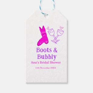 Boots & bubbly champagne bottle bridal shower pink gift tags
