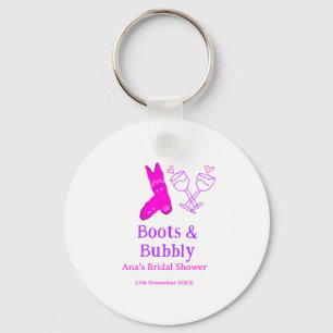 Boots & bubbly champagne bottle bridal shower pink key ring