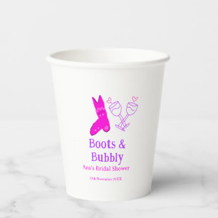 Boots & bubbly champagne bottle bridal shower pink paper cups