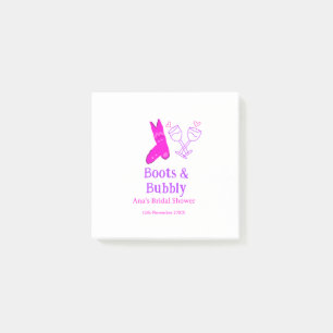Boots & bubbly champagne bottle bridal shower pink post-it notes