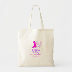 Boots & bubbly champagne bottle bridal shower pink tote bag