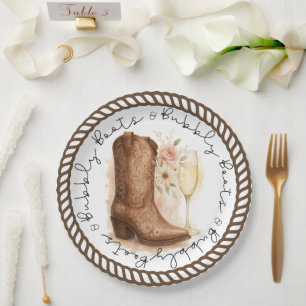 Boots & Bubbly Country Western Boot Bridal Shower  Paper Plate