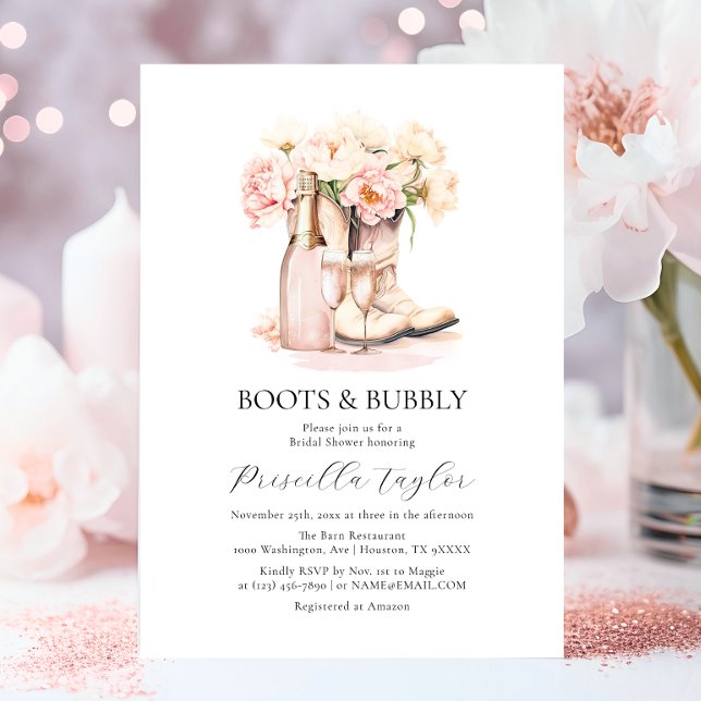 Boots & Bubbly Cowgirl Champagne BRIDAL SHOWER Invitation (Boots & Bubbly Cowgirl Champagne BRIDAL SHOWER Invitation)