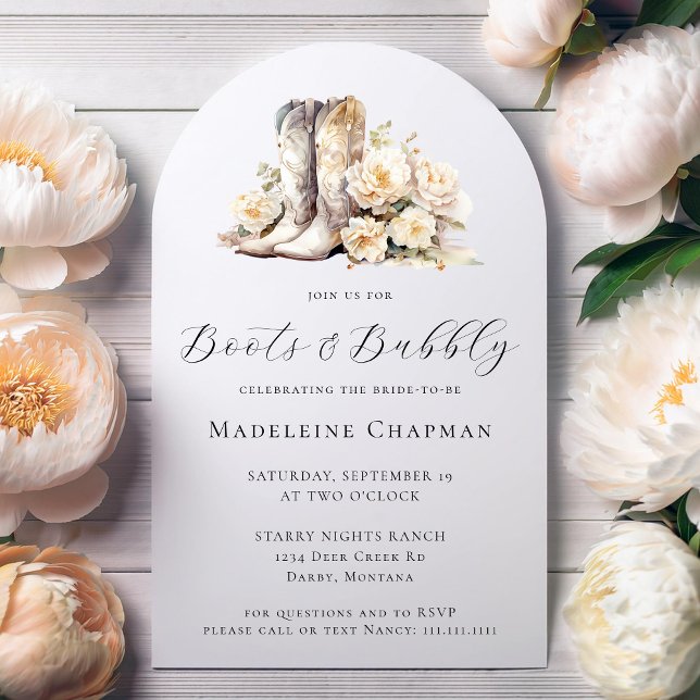 Boots & Bubbly Elegant Rustic Floral Bridal Shower Invitation (Creator Uploaded)