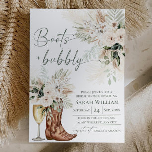 Boots Bubbly Greenery Bridal Shower Invitation