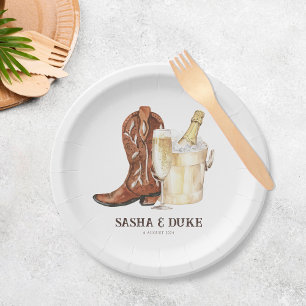 Boots & Bubbly Rustic Western Bridal Shower Paper Plate