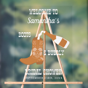 Boots Bubbly Rustic Western Country Bridal Shower  Acrylic Sign