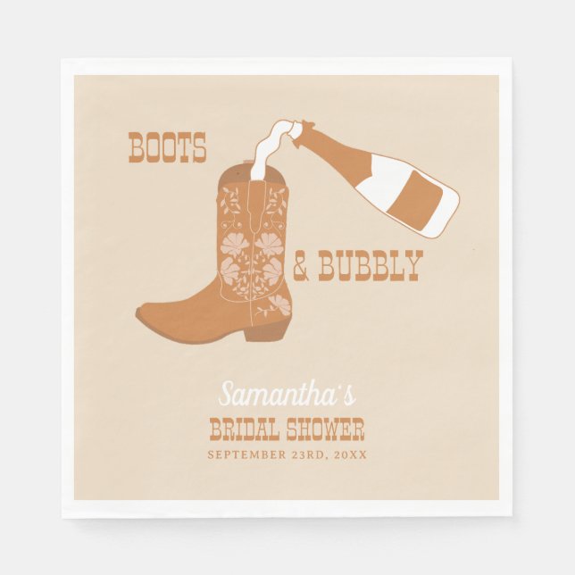 Boots Bubbly Rustic Western Country Bridal Shower Napkin (Front)