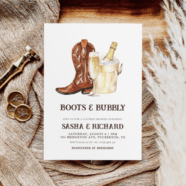 Boots & Bubbly Rustic Western Couples Shower Invitation (Creator Uploaded)