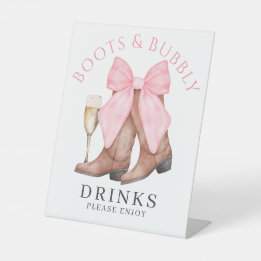 Boots Bubbly Western Bridal Shower Drinks Pedestal Sign