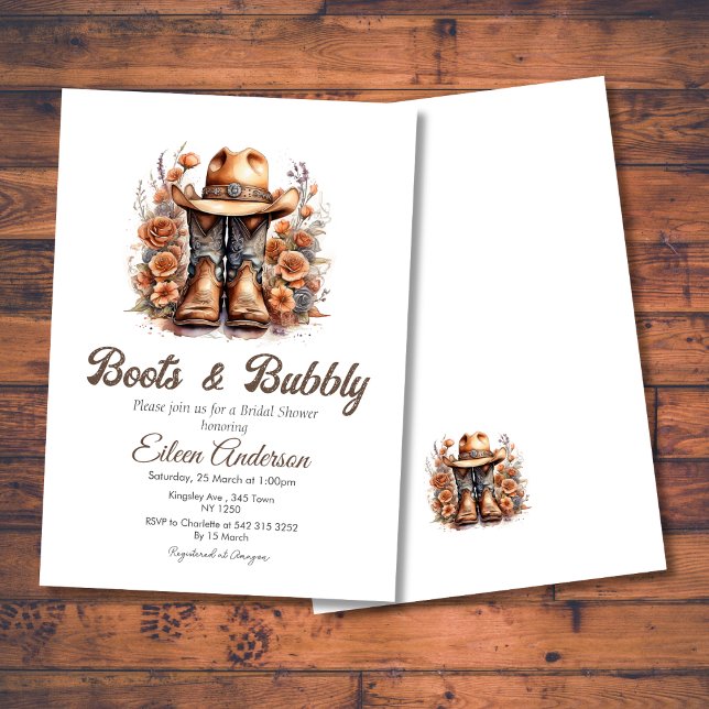 Boots & Bubbly Western Cowgirl  Bridal Shower Invitation (Boots & Bubbly Western Cowgirl Brown Boots Bridal Shower)
