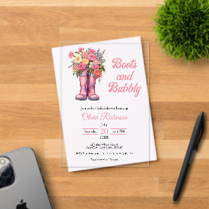 Boots & Bubbly Western Cowgirl Pink Bridal Shower  Acrylic Invitations