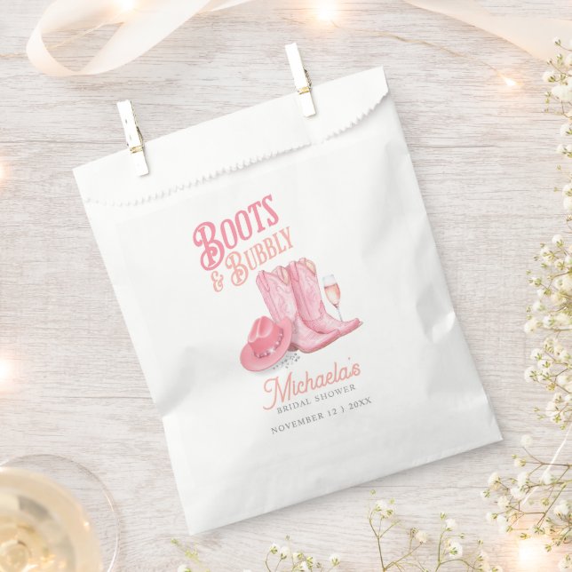 Boots & Bubbly Western Cowgirl Pink Bridal Shower Favour Bag (Clipped)