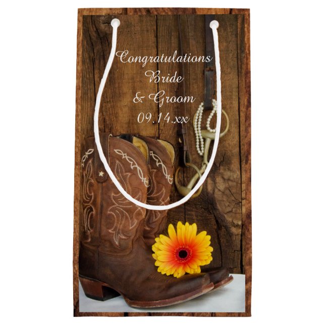Boots, Daisy and Horse Bit Congratulations Wedding Small Gift Bag (Front)