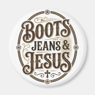 Boots Jeans & Jesus Vintage Western Faith Magnet