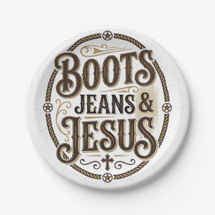 Boots Jeans & Jesus Vintage Western Faith Paper Plate