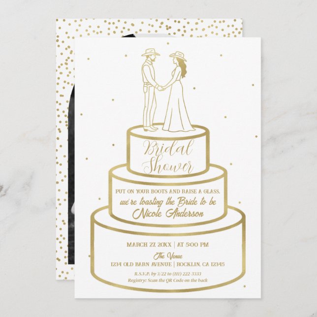 Boots Love & Buttercream Cake Western Bridal  Invitation (Front/Back)