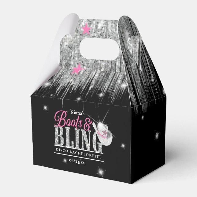 Boots 'n Bling Disco Bachelorette Black ID925 Favour Box (Front Side)