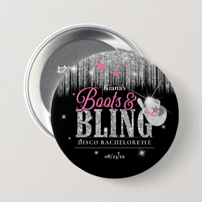 Boots 'n Bling Disco Bachelorette ID925 7.5 Cm Round Badge (Front & Back)