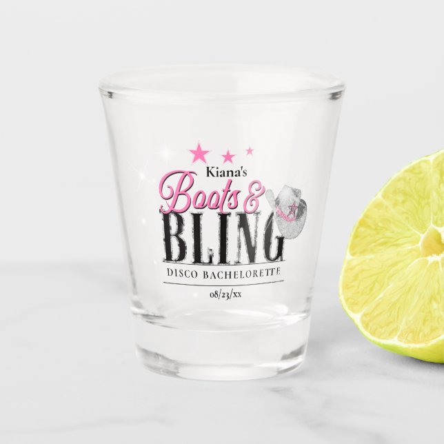 Boots 'n Bling Disco Bachelorette ID925  Shot Glass (Front)