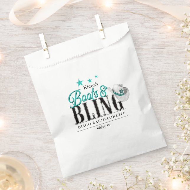 Boots 'n Bling Disco Bachelorette Teal ID925 Favour Bag (Clipped)