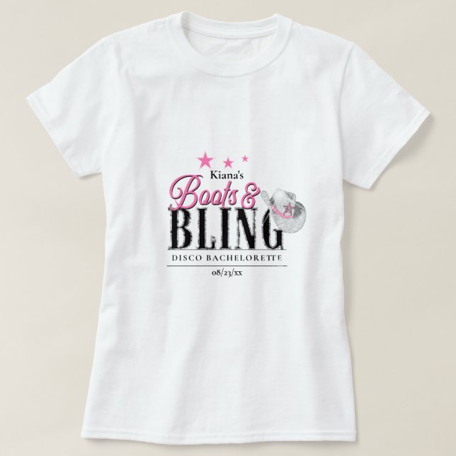 Boots 'n Bling Disco Bachelorette Wht ID925 T-Shirt (Design Front)