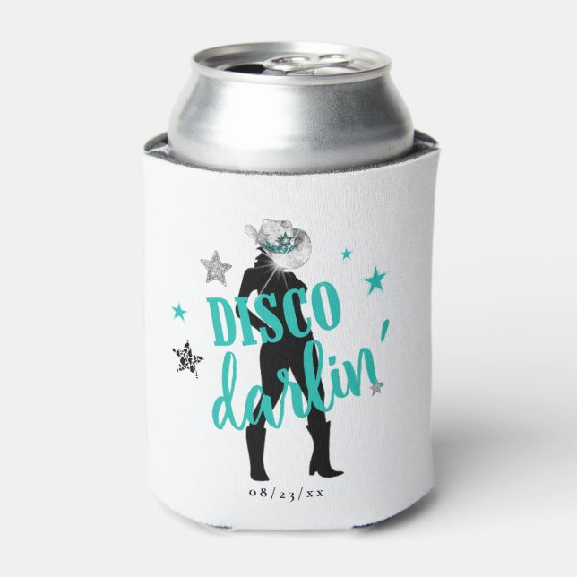 Boots 'n Bling Disco Darlin' Teal ID925  Can Cooler (Can Front)