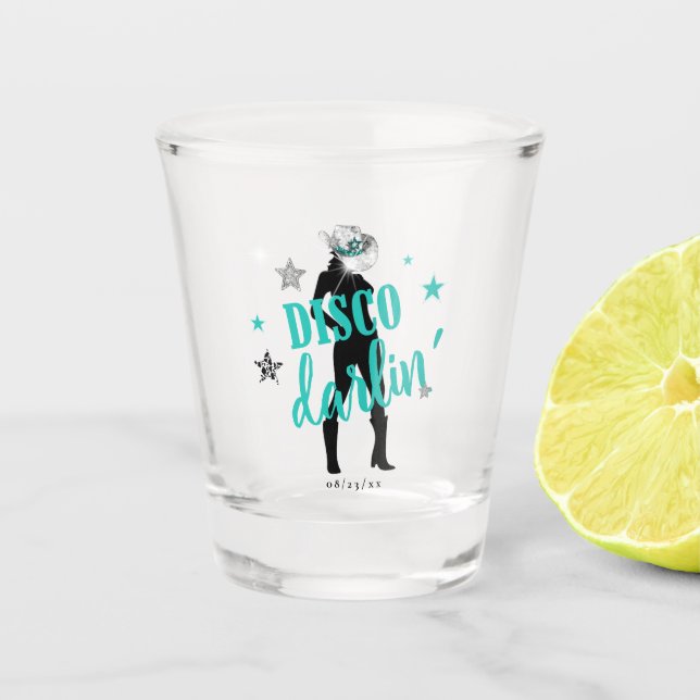 Boots 'n Bling Disco Darlin' Teal ID925  Shot Glass (Front)