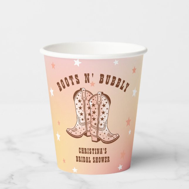 Boots N' Bubbly Cowboy Boots Pretty Bridal Shower Paper Cups (Front)