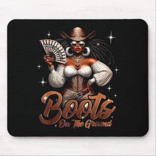 Boots On The Ground Afro Black Woman Cowgirl Black Mouse Pad