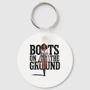 Boots On The Ground Black Cowgirl Melanin Women Key Ring