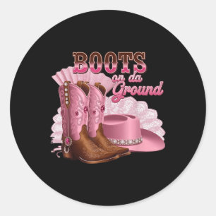 Boots On The Ground, Boot Cowgirl Pink Western Cou Classic Round Sticker