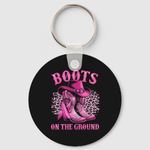 Boots On The Ground Cowgirl Western Breast Cancer Key Ring