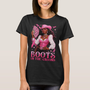 Boots On The Ground Pink Cowgirl Breast Cancer Wes T-Shirt