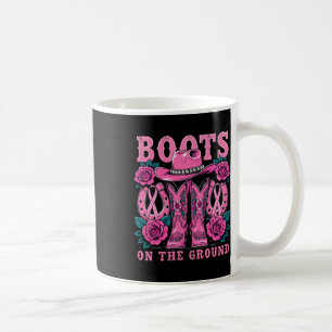 Boots On The Ground Pink Western Cowgirl Breast Ca Coffee Mug